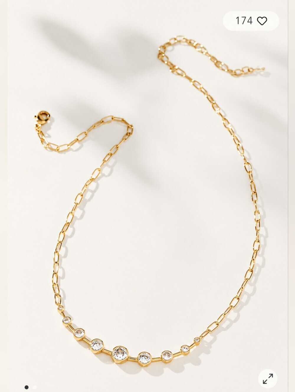 NWOT! Anthropologie, Curved Bar Crystal Necklace, Gold Tone, MSRP $48